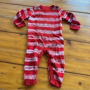 🍭6/$30 Cat & Jack Red & White Stripe Knit Sweater Long Sleeve Onesie - 6-9 m